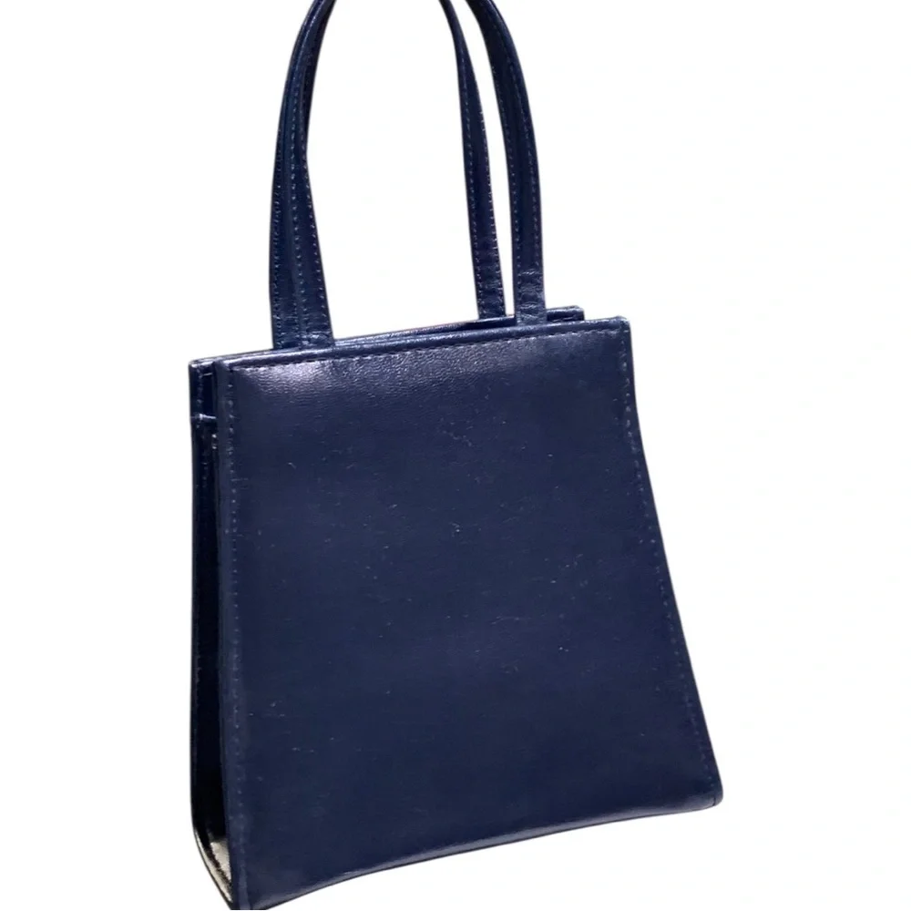 Vintage Navy Blue Structured Top-Handle Purse - Picture 8 of 14